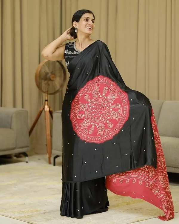 Women’s_Elegant_Black_&_Crimson_Red_Pure_Modal_Silk_Saree_with_Traditional_Folk_Mandala_Print_&_Designer_Pallu