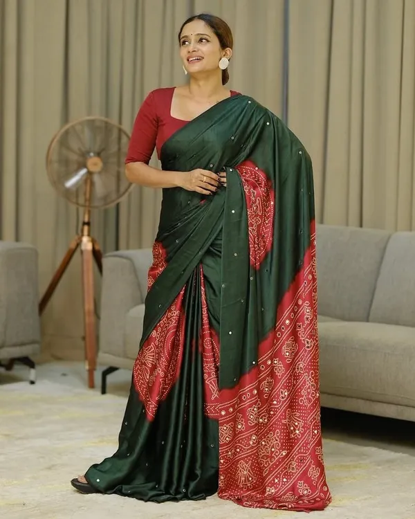Women’s_Forest_Green_Pure_Modal_Silk_Saree_with_Rustic_Red_Folk_Art_Print_&_Traditional_Designer_Pallu