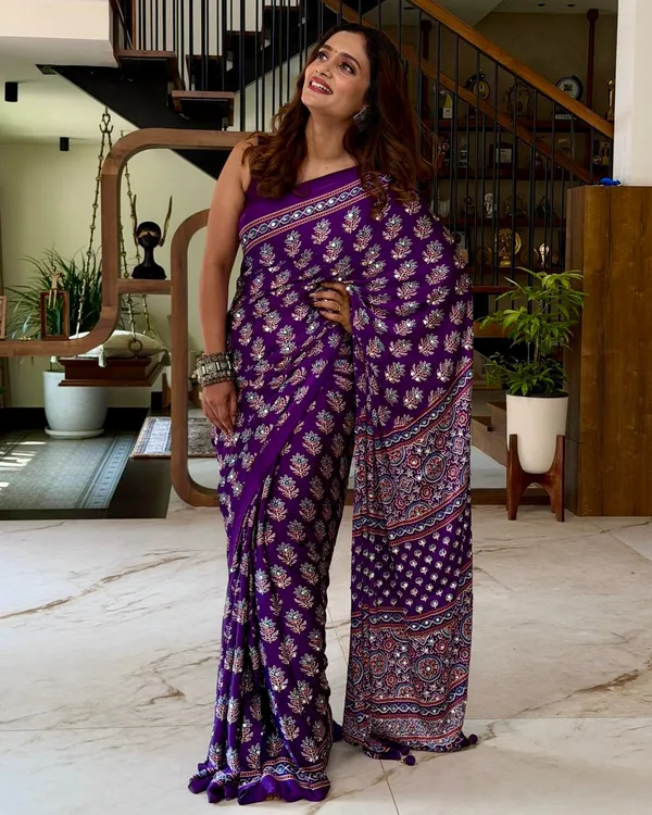 Royal_Purple_Pure_Modal_Silk_Saree_with_Ajrakh_Inspired_Floral_Print_&_Heritage_Designer_Pallu