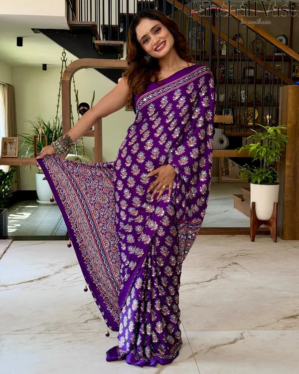 Royal_Purple_Pure_Modal_Silk_Saree_with_Ajrakh_Inspired_Floral_Print_&_Heritage_Designer_Pallu