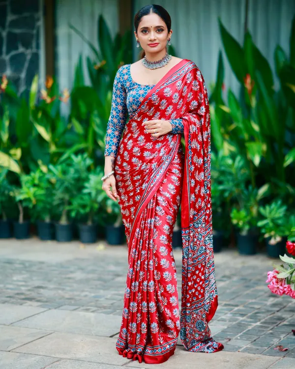 Scarlet_Red_Pure_Modal_Silk_Saree_with_Ajrakh_Inspired_Floral_Print_&_Traditional_Heritage_Pallu
