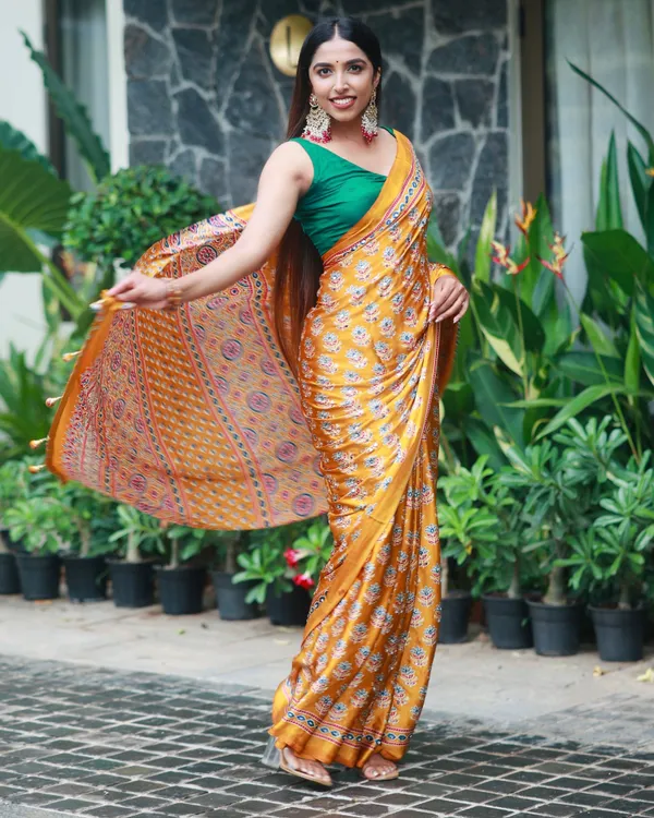 Mustard_Gold_Pure_Modal_Silk_Saree_with_Ajrakh_Inspired_Floral_Print_&_Heritage_Designer_Pallu