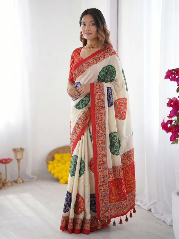 Ivory_White_&_Vermilion_Red_Pure_Modal_Silk_Saree_with_Multicolor_Mandala_Print_&_Traditional_Designer_Pallu
