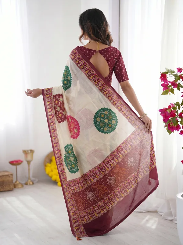 Ivory_Cream_&_Wine_Purple_Pure_Modal_Silk_Saree_with_Multicolor_Mandala_Print_and_Heritage_Border