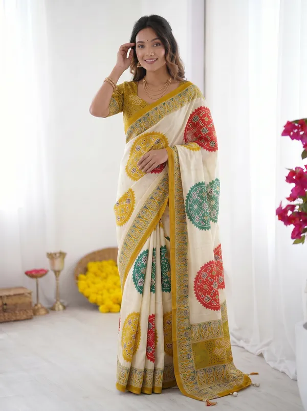 Ivory_White_&_Mustard_Yellow_Pure_Modal_Silk_Saree_with_Multicolor_Mandala_Print_&_Heritage_Designer_Pallu