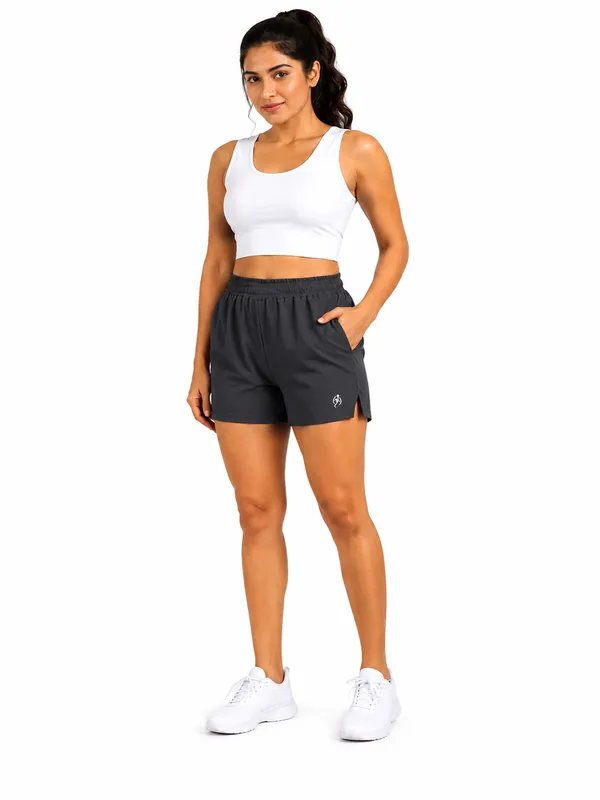 Women's_Dark_Grey_Premium_Polyester__Training_Shorts_|_Quick-Dry_Gym_Athletic_Shorts_with_Side_Pockets