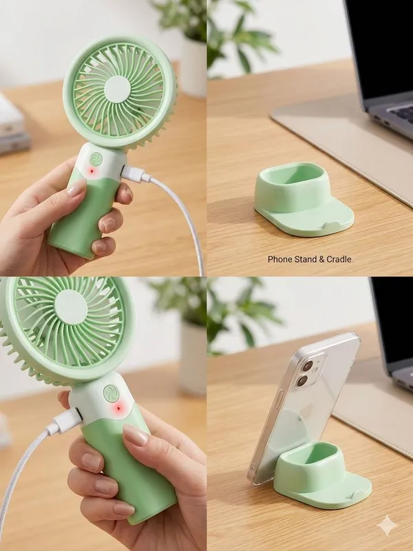 Green_White_Usb_Rechargeable_Compact_Portable_Mini_Hand_Fan_