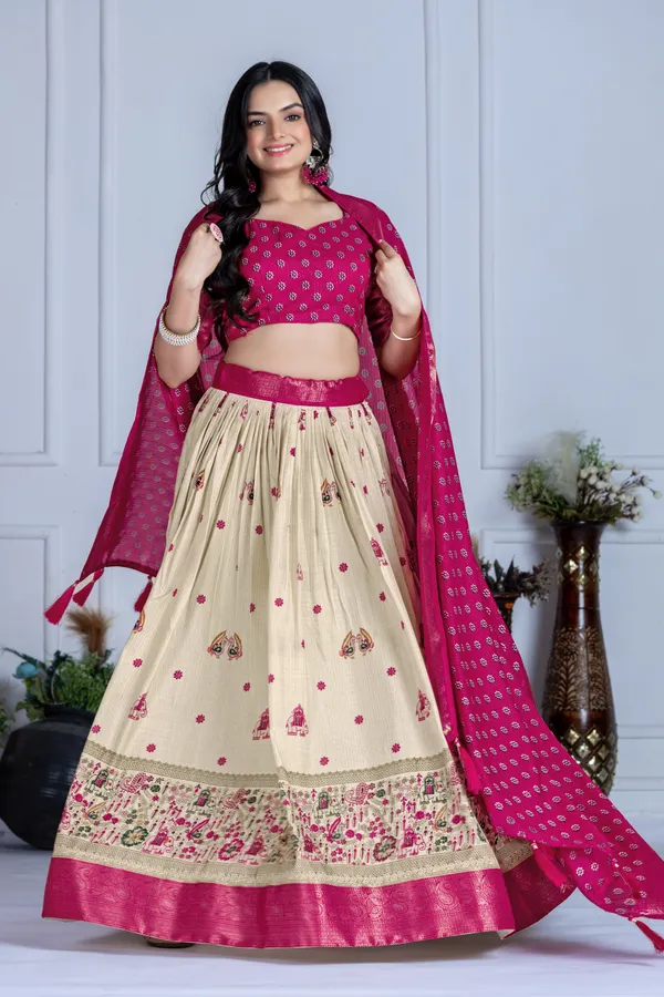 Pink_Tasar_Silk_Flared_Lehenga_Choli_For_Women