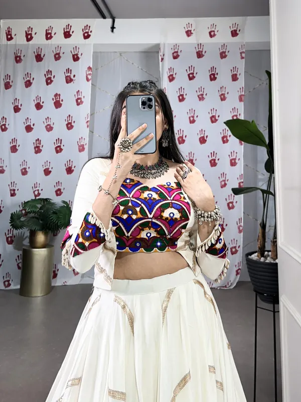 White_Tasar_Silk_Embellished_Flared_Lehenga_Choli_For_Women