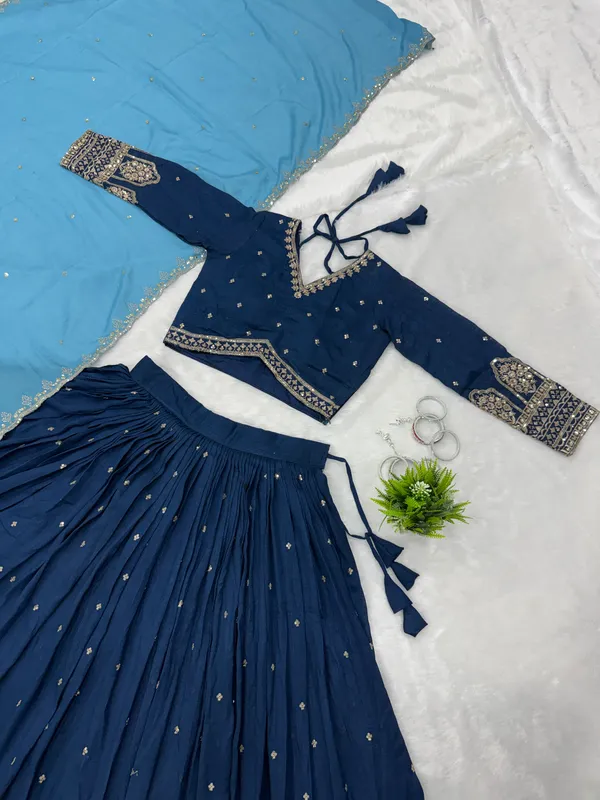 Navy_Vichitra_Silk_Embellished_Flared_Lehenga_Choli_For_Women