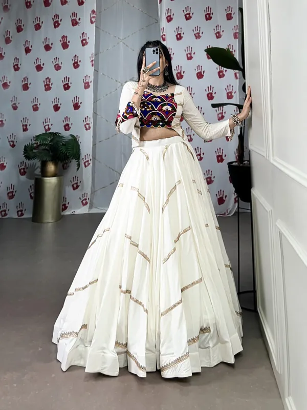 White_Tasar_Silk_Embellished_Flared_Lehenga_Choli_For_Women