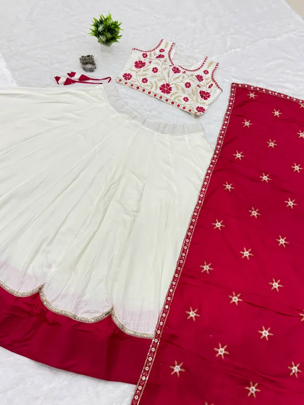 White_Pure_Cotton_Floral_Embroidered_Flared_Lehenga_Choli_For_Women