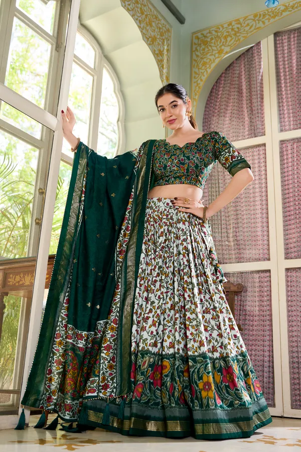 Green_Tasar_Silk_Floral_Print_Lehenga_Choli_For_Women