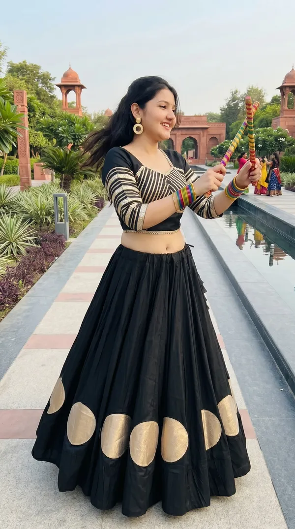 Black_Roman_Cotton_Flared_Lehenga_Choli_For_Women