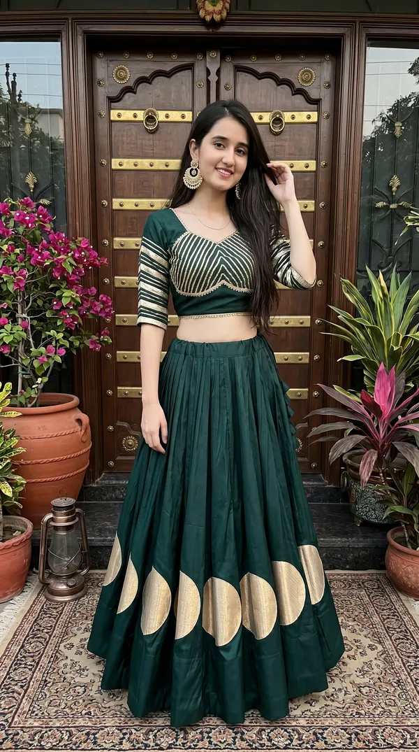 Green_Roman_Cotton_Flared_Lehenga_Choli_For_Women