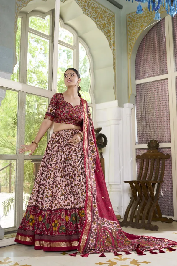 Maroon_Tasar_Silk_Floral_Print_Lehenga_Choli_For_Women