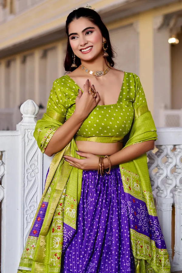 Blue_Tasar_Silk_Printed_Lehenga_Choli_For_Women