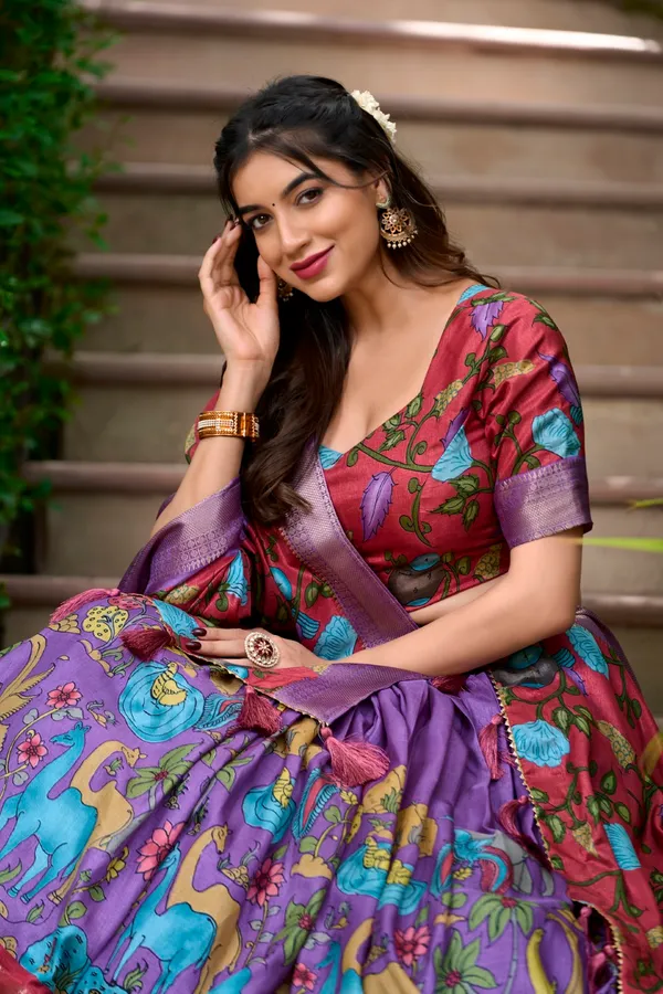 Lavender_Tasar_Silk_Floral_Printed_Lehenga_Choli_For_Women