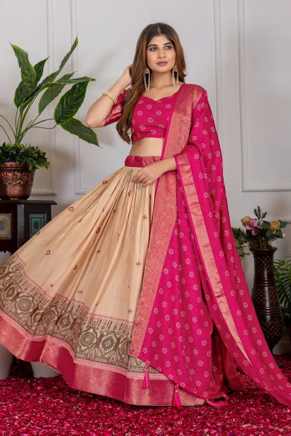 Rose_Pink_Tasar_Silk_Printed_Lehenga_Choli_For_Women