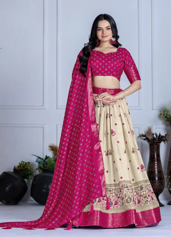 Pink_Tasar_Silk_Flared_Lehenga_Choli_For_Women