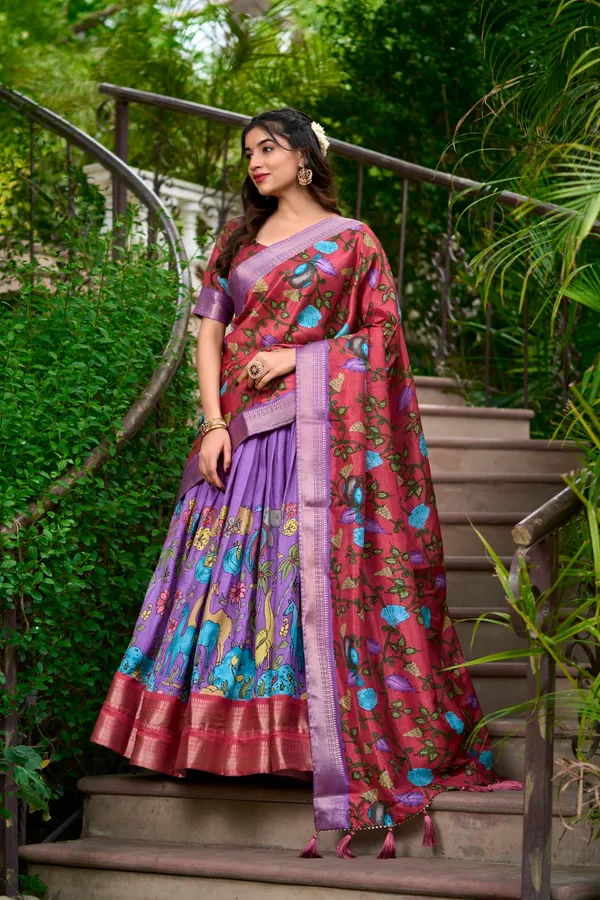 Lavender_Tasar_Silk_Floral_Printed_Lehenga_Choli_For_Women