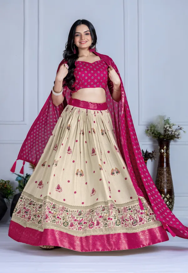 Pink_Tasar_Silk_Flared_Lehenga_Choli_For_Women