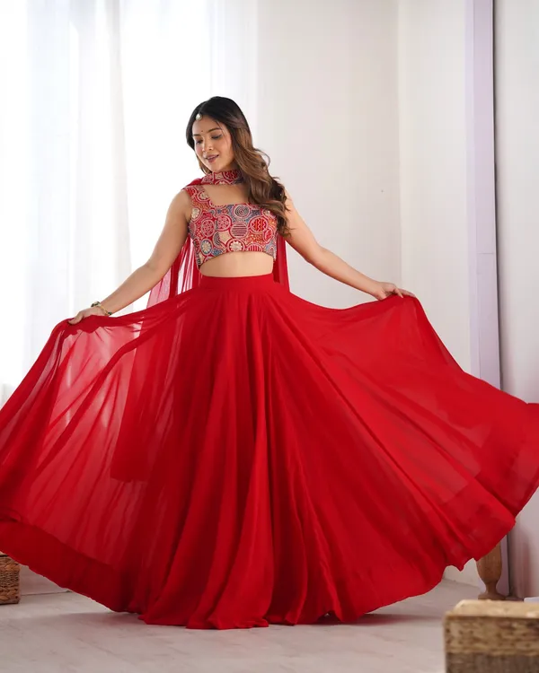 Red_Tasar_Silk_Embroidered_Flared_Lehenga_Choli_For_Women