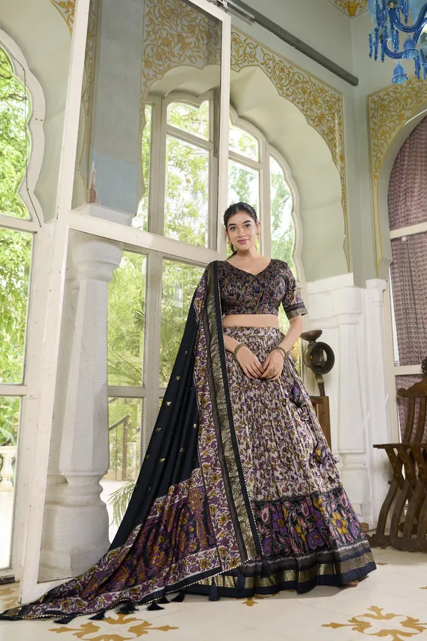 Black_Tasar_Silk_Floral_Print_Lehenga_Choli_For_Women