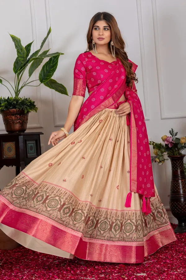 Rose_Pink_Tasar_Silk_Printed_Lehenga_Choli_For_Women