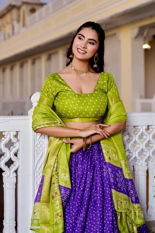Blue_Tasar_Silk_Printed_Lehenga_Choli_For_Women