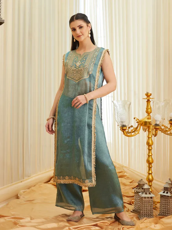 Teal_Embroidered_Straight_Kurta_Set_For_Women