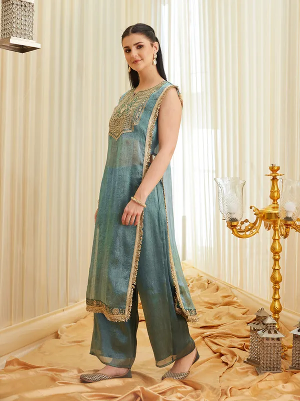 Teal_Embroidered_Straight_Kurta_Set_For_Women