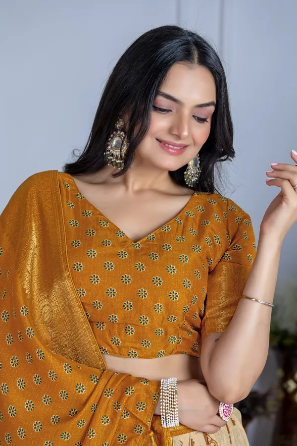 Yellow_Tasar_Silk_Printed_Flared_Lehenga_Choli_For_Women