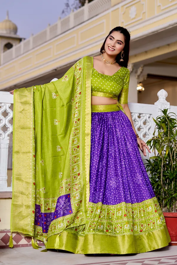 Blue_Tasar_Silk_Printed_Lehenga_Choli_For_Women