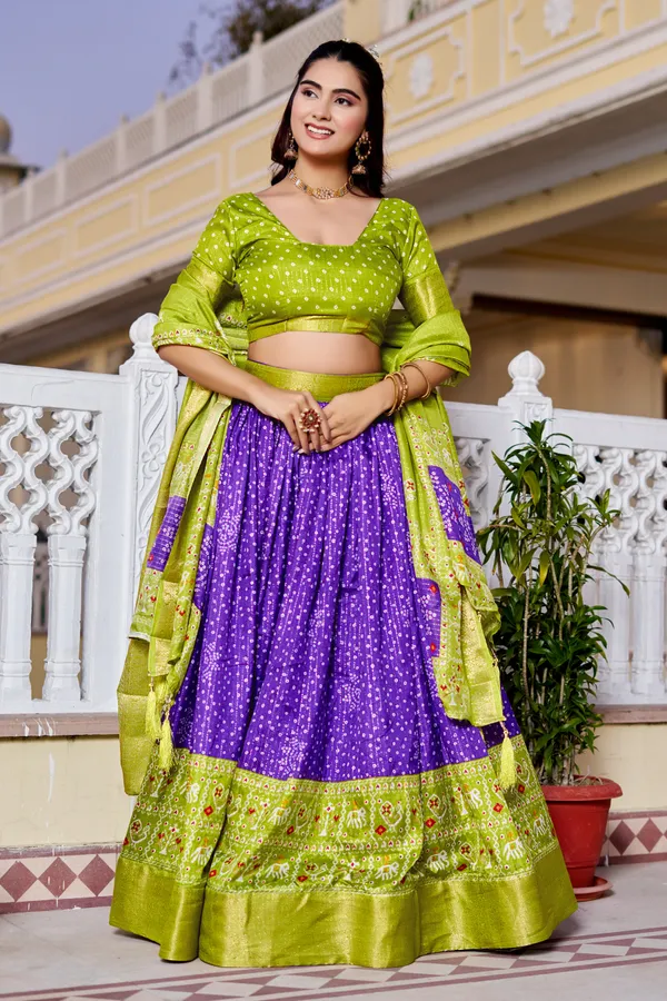 Blue_Tasar_Silk_Printed_Lehenga_Choli_For_Women