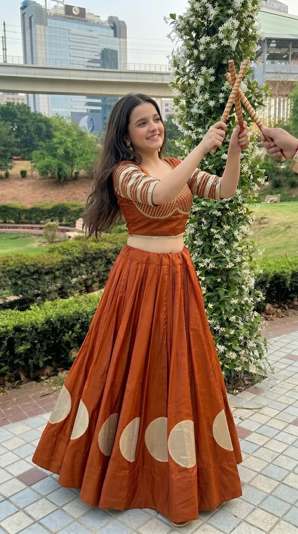 Orange_Roman_Cotton_Embellished_Flared_Lehenga_Choli_For_Women