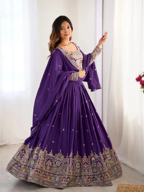 Purple_Tasar_Silk_Embroidered_Flared_Lehenga_Choli_For_Women