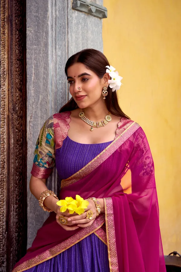 Purple_Tasar_Silk_Printed_Flared_Lehenga_Choli_For_Women