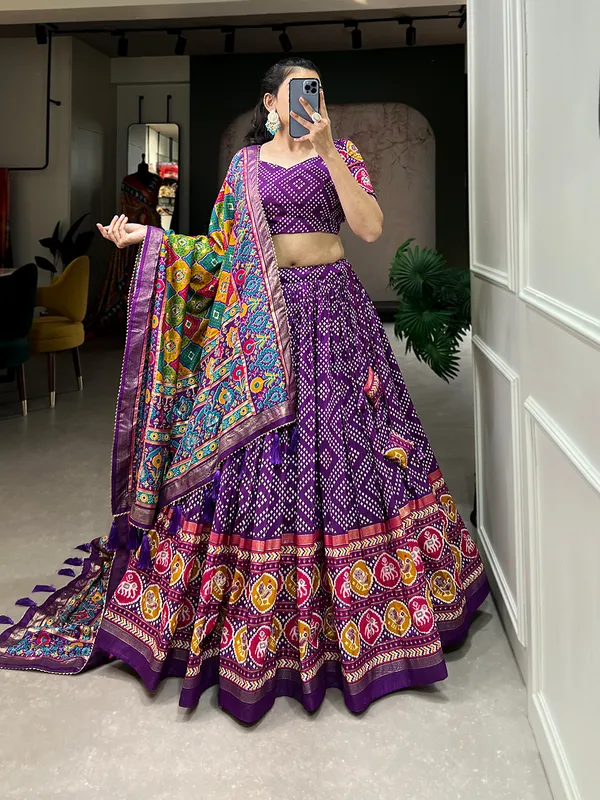 Purple_Tasar_Silk_Geometric_Printed_Flared_Lehenga_Choli_For_Women