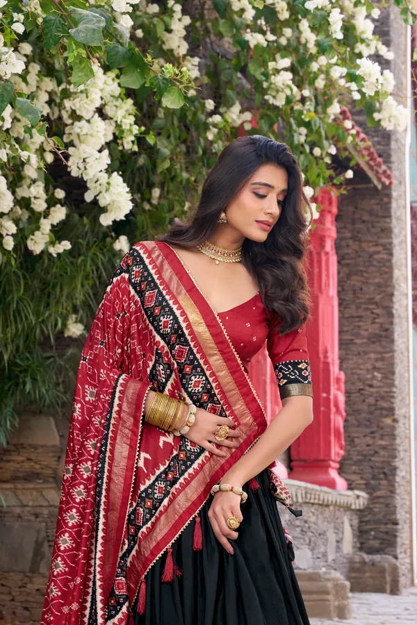 Black_Tasar_Silk_Printed_Lehenga_Choli_For_Women