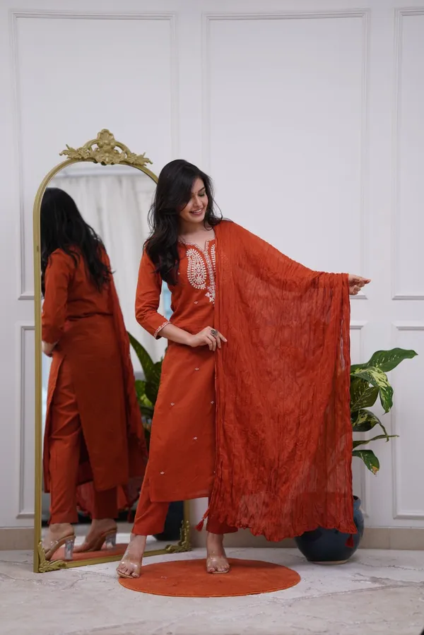 Rust_Embroidered_Straight_Kurta_Set_for_Women