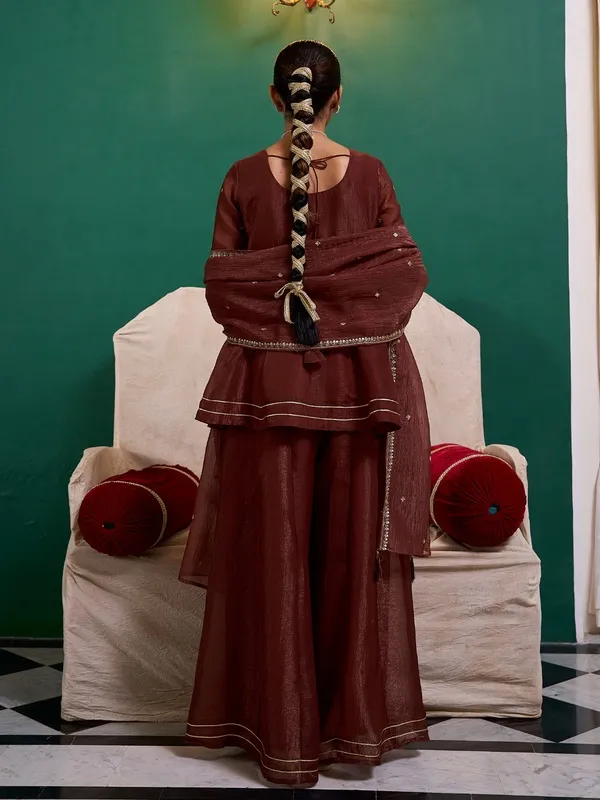 Brown_Embroidered_Three_Piece_Suit_Set_For_Women