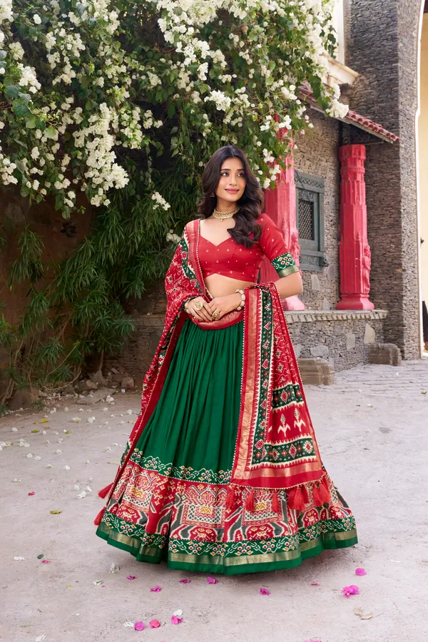 Green_Tasar_Silk_Embroidered_Lehenga_Choli_For_Women