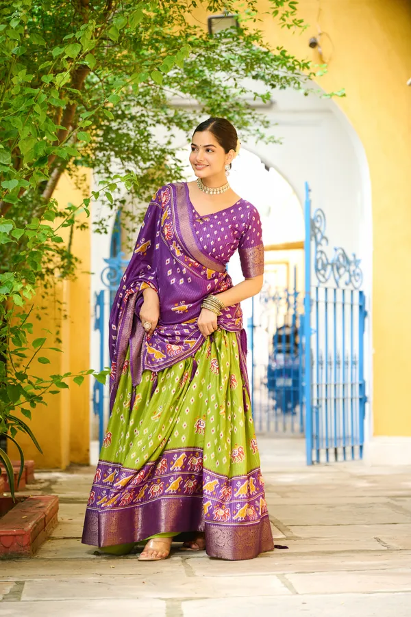 Mauve_Tasar_Silk_Printed_Flared_Lehenga_Choli_For_Women