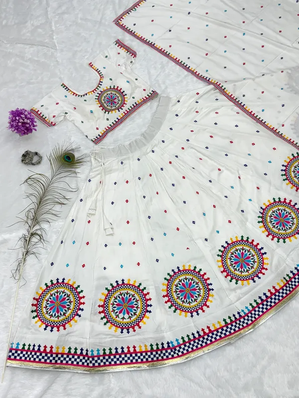 White_Pure_Cotton_Printed_Flared_Lehenga_Choli_For_Women
