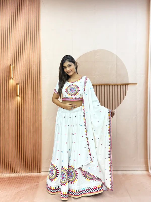 White_Pure_Cotton_Printed_Flared_Lehenga_Choli_For_Women