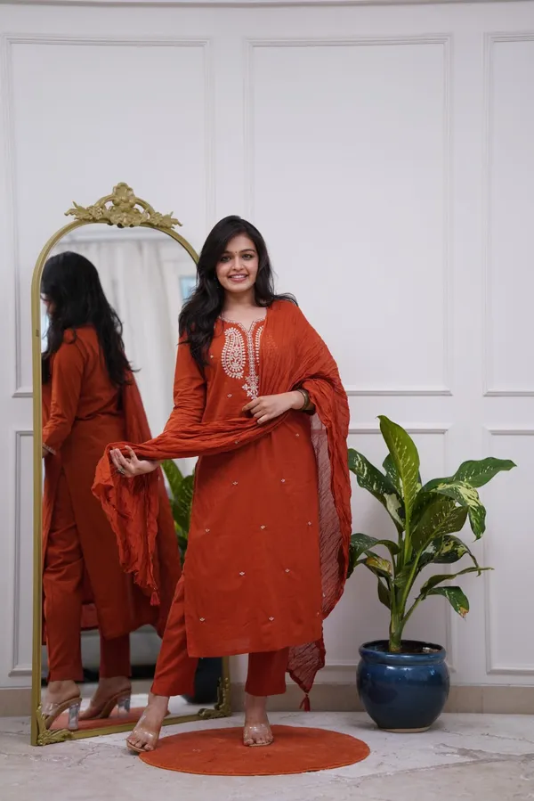 Rust_Embroidered_Straight_Kurta_Set_for_Women