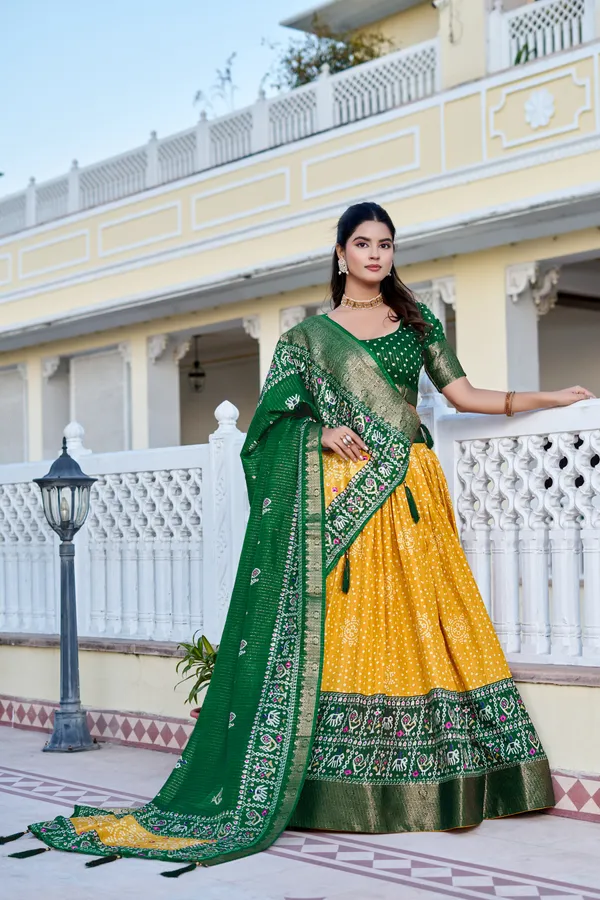 Yellow_Tasar_Silk_Printed_Lehenga_Choli_For_Women