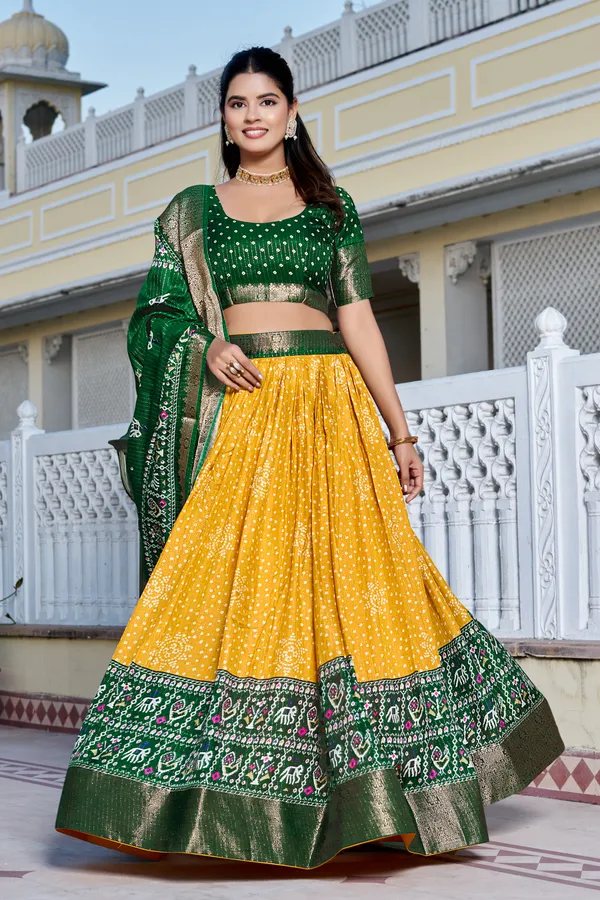 Yellow_Tasar_Silk_Printed_Lehenga_Choli_For_Women
