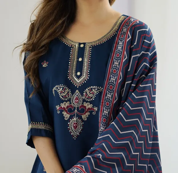 Navy_Embroidered_Straight_Kurta_Set_For_Women